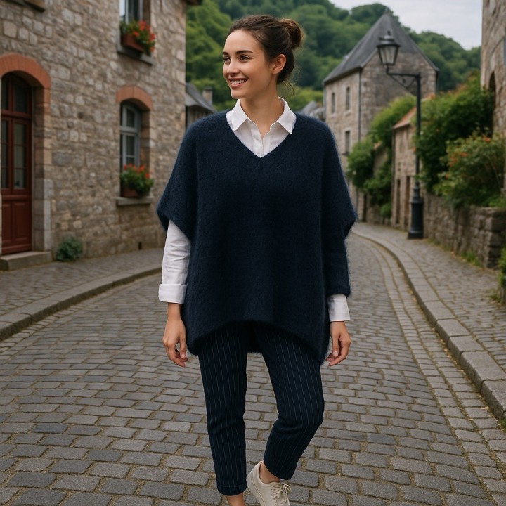 Poncho Méribel encolure V – Patron tricot gratuit | Baudilaine