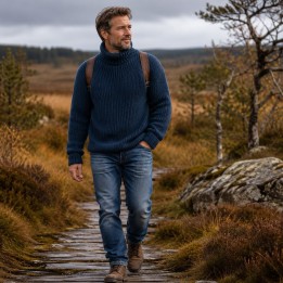 Pull col roulé homme à tricoter, point mousse | Baudilaine