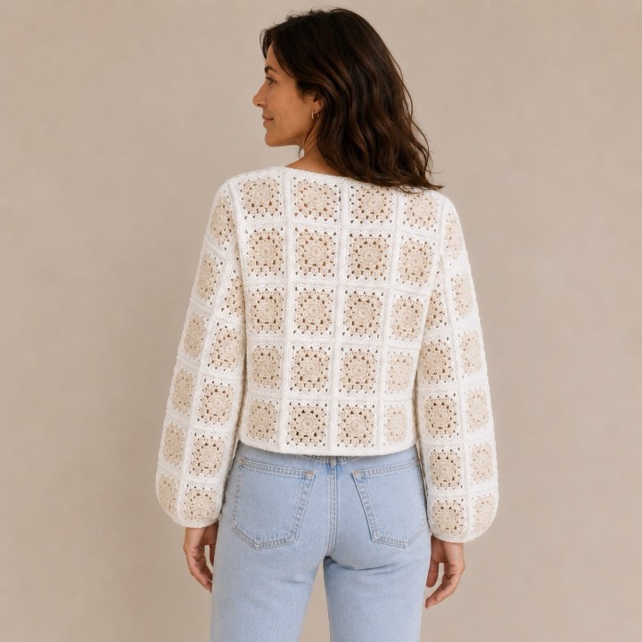 Cardigan Granny Onctueux au crochet – Baudilaine