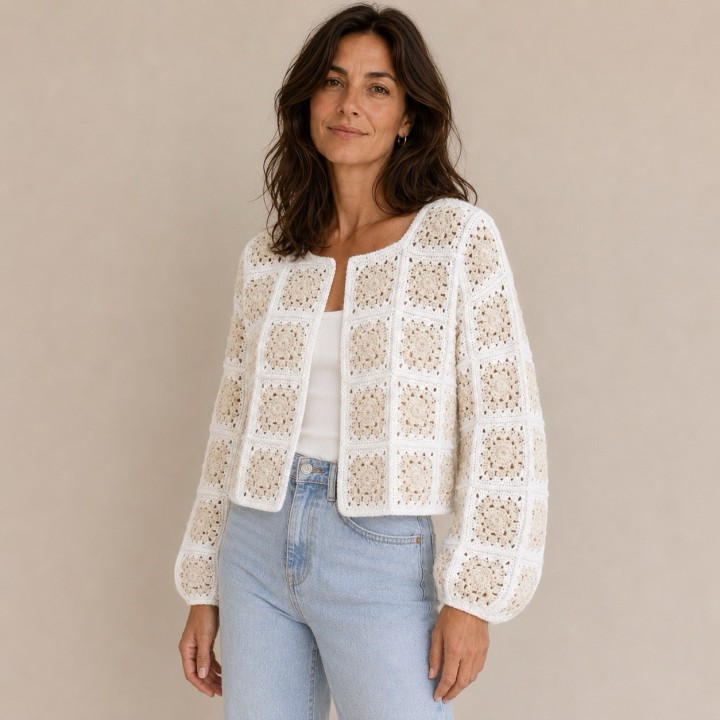 Cardigan Granny Onctueux au crochet – Baudilaine